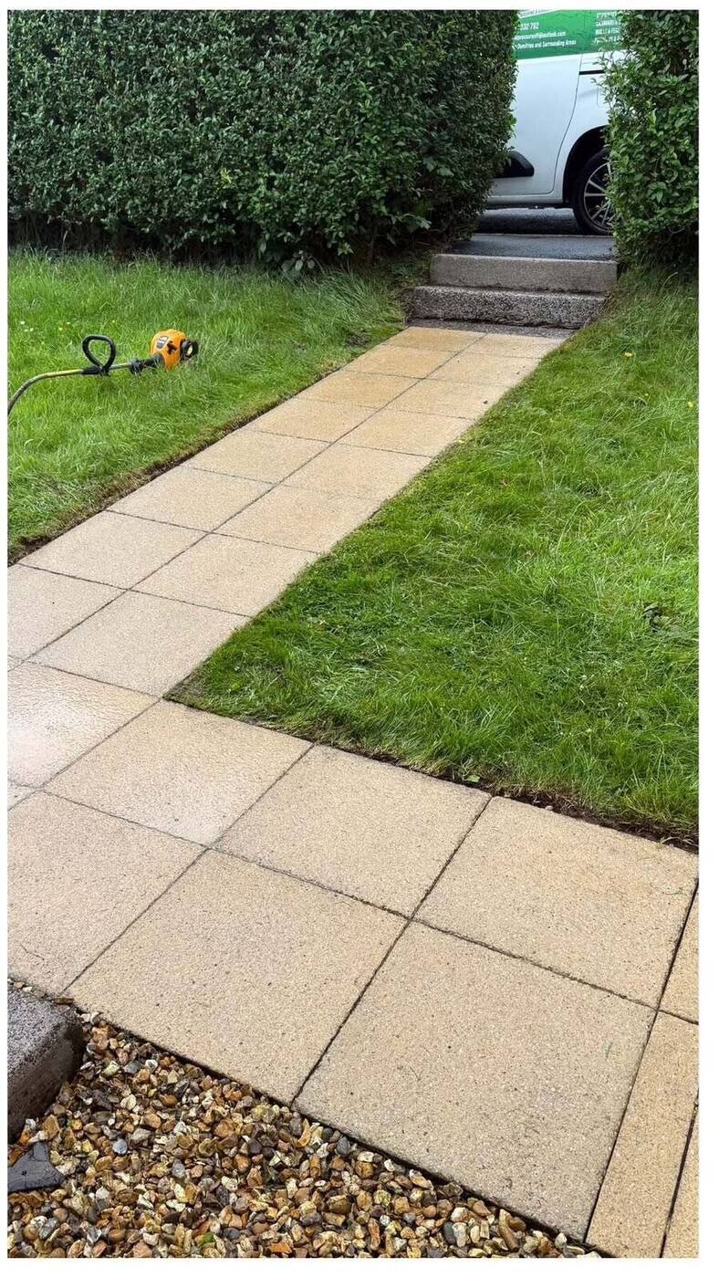 Neat garden path with freshly trimmed lawn edges